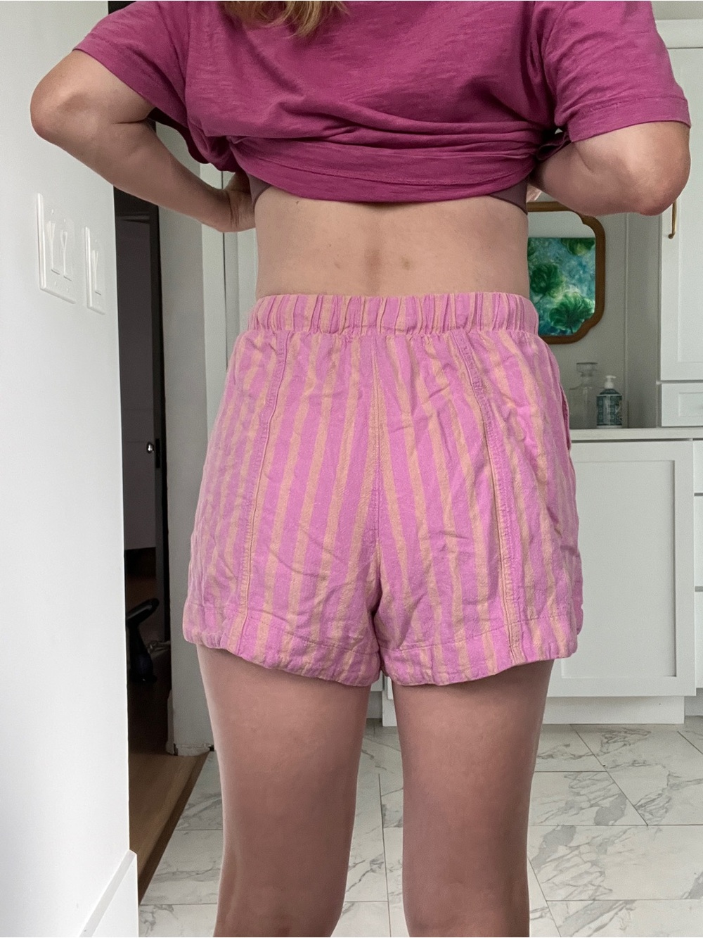 Universal Thread Pink & Cream Striped High Waist Drawstring Shorts - Picture 3 of 5